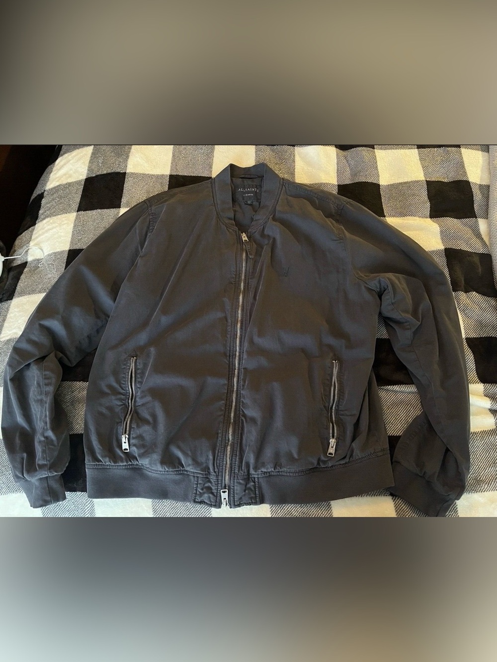 Size XXL - Allsaints Men's Black Lows Padded Bomber Jacket